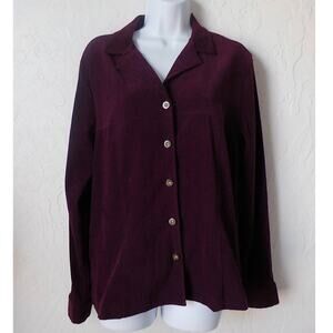 VTG Sag Harbor Dark Pink Velvet Button Up Shirt Blouse Long Sleeves Women 14